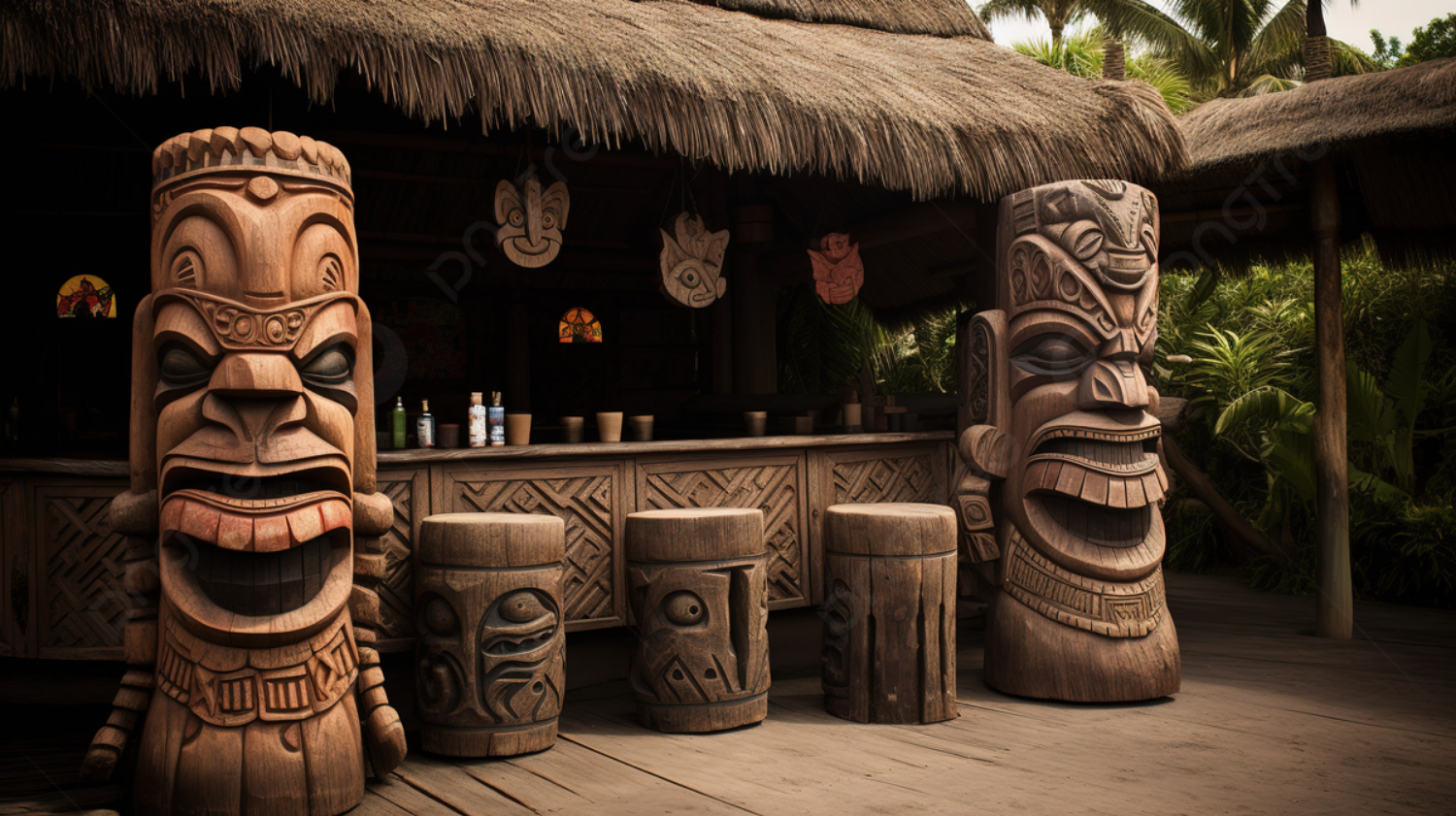 Screenshot 2024-10-14 at 13-04-48 Tiki Bar With Wooden Tiki Sculptures And Thatch Roof Background Pictures Of Tiki Tiki Tropical Background Image And Wallpaper for Free Download