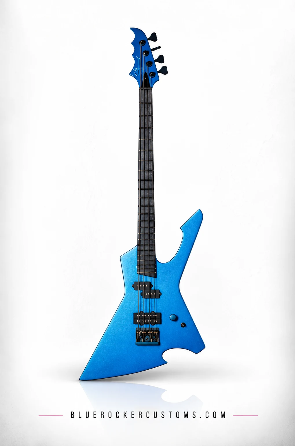Excalibur bass guitar by Blue Rocker Customs with blue finish