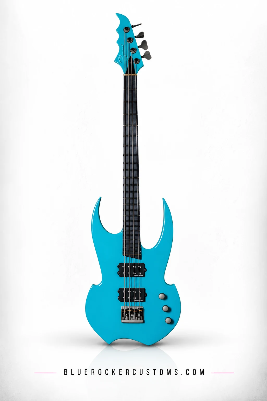 Vampirate bass guitar by Blue Rocker Customs with turquoise finish